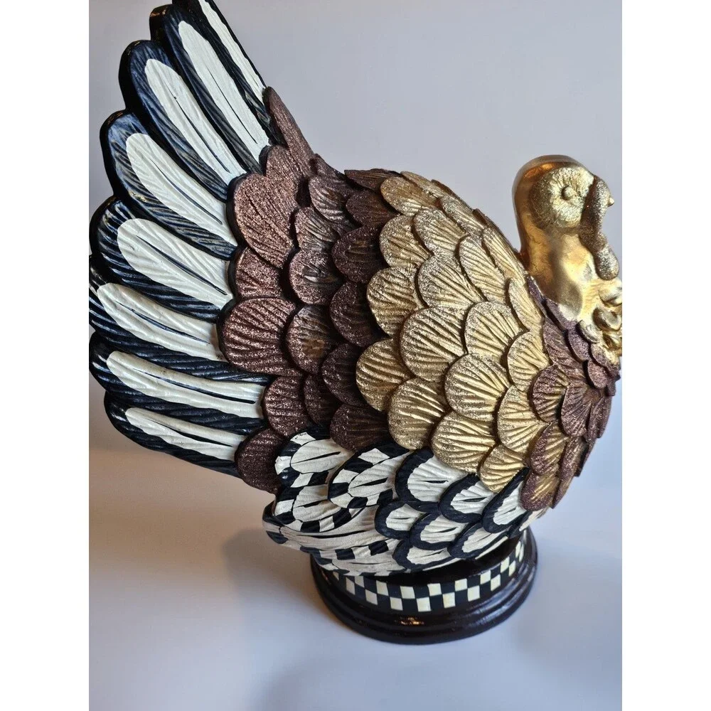 MacKenzie Childs Large Resin Turkey Gold Bronze Metallic Glitter 13